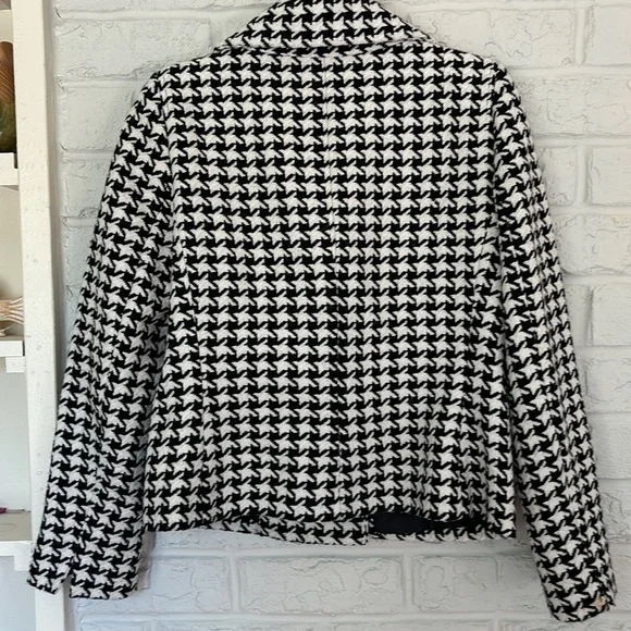 Talbots Houndstooth Oversized Collar Zip Front Size 10 Blazer - Picture 4 of 10